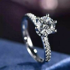 2 Ct Round Cut Diamond Solitaire Wedding Engagement Ring 14K White Gold Finish