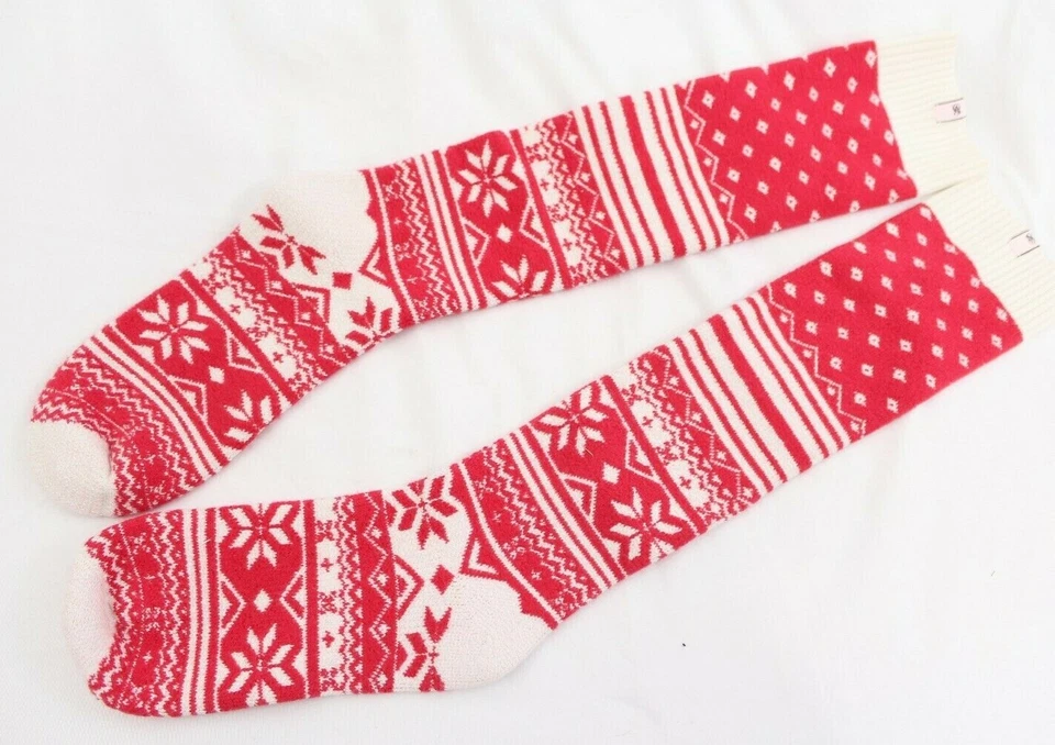 Calcetines de vacaciones Victorias Secret Fair Isle mezcla de cachemir copos de nieve rojos talla XS/S Foto 2 de 3