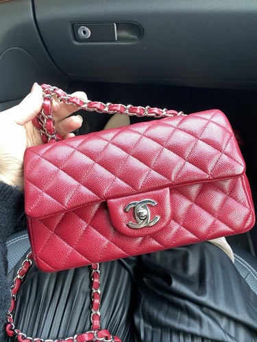 18B CHANEL RASPBERRY RED CAVIAR MINI RECTANGULAR CLASSIC FLAP BAG SHW | eBay