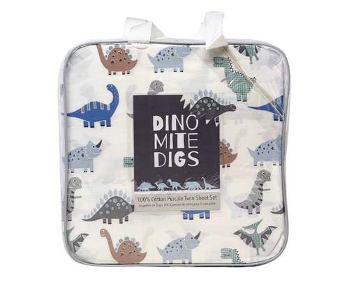 Dino Mite Digs TWIN 3 PC coton doux percale multicolore dinosaure drap set NEUF
