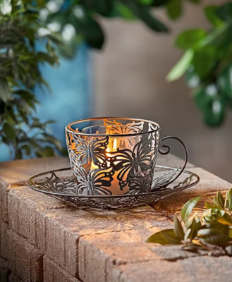 Windlicht ''Tasse Farfalla'' SchmetterlingeDeko-Kaffeetasse mit Windlichteinsatz 