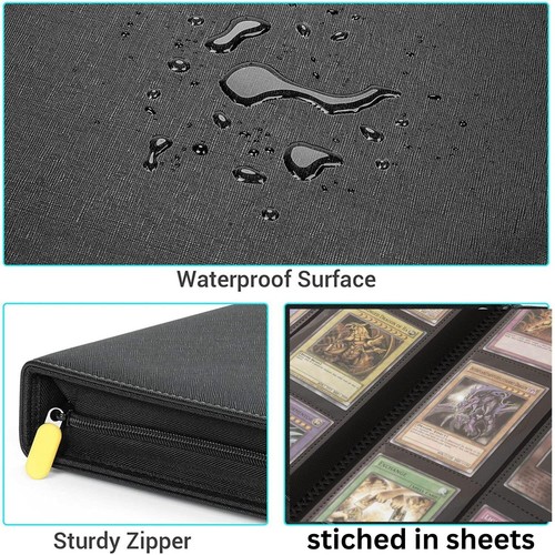 Trading Card Binder with Sleeves 360 Card Protectors Zipper Album Folder Black - Picture 2 of 14