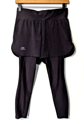 Decathlon Kalenji Womens 2 in 1 Running Shorts/Tights Sz 28W 29L Black Poly Blnd