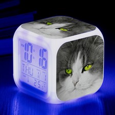 7 Colors LED Alarm Clock Cat Glowing Electronic Digital Desk Clock with USB
