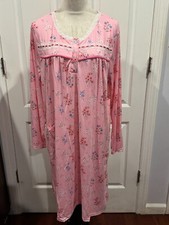 Women Long Sleeve Pink Nightgown buttons front w/side Pocket L 39"L x22"W