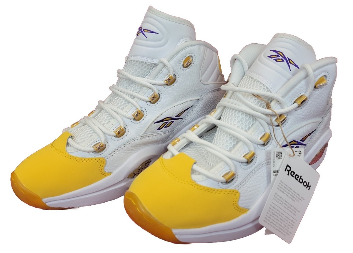 New Nib Reebok Question Mid Allen Iverson White Yellow Toe Lakers