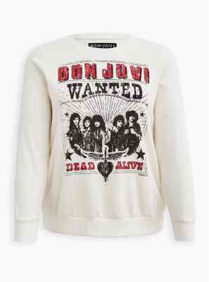 Torrid Cozy Fleece Bon Jovi Ivory Crew Neck Sweatshirt Sz 4 4X 26 #A21378