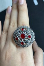 Beautiful 925 Silver Ruby-Marcasite Ring Size 9 W 13.2 Gr.