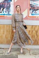 RIXO Elsa leopard spot animal print midi dress Silk Blend XXS