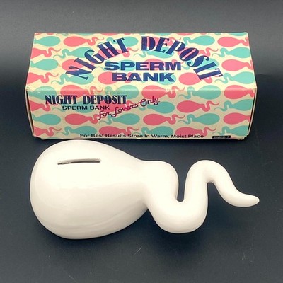 Vintage 1981 David L. Page Night Deposit Sperm Coin Bank White Ceramic w/ Box