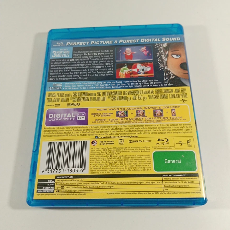 Sing Blu-ray Movie Region B Special Edition - Image 2 of 4