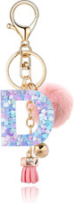 Resin Alphabet Initial Letter Keychain Keyring for Women Purse Handbags With Fur
