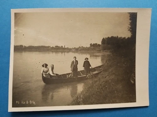 Mezzano (Parma). Antique Rare Photo Postcard (1914). By boat on the Po.
