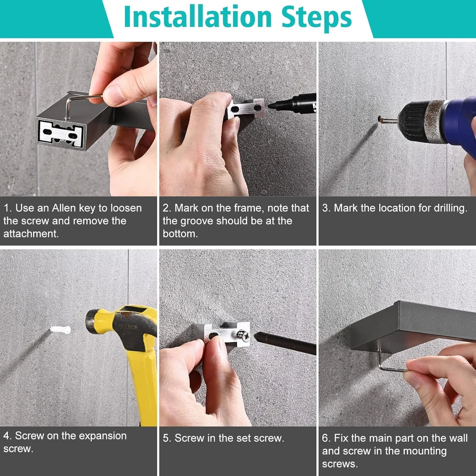 Porta Asciugamani, Accessori Bagno Set Di 5, Alluminio Da 40Cm, Carta Igienica,  - Immagine 3 di 4