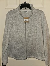 Eddie Bauer Women's Fleece Zip-Up Jacket Light Grey Sz. L , Pockets, NWT 