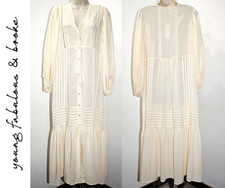 YFB Young Fabulous & Broke TIERED BOHO BUTTON DOWN MAXI SHIRT DRESS  IVORY sz L