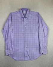 David Donahue Shirt Mens Large Purple Plaid Dress Long Sleeve Button Front