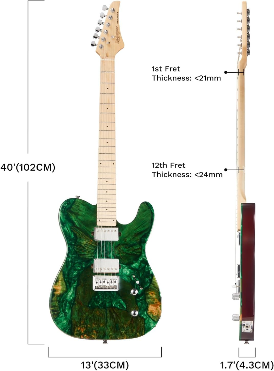 Leo Jaymz Stabilized Burl Wood Electric Guitar Green 24-Fret Dual