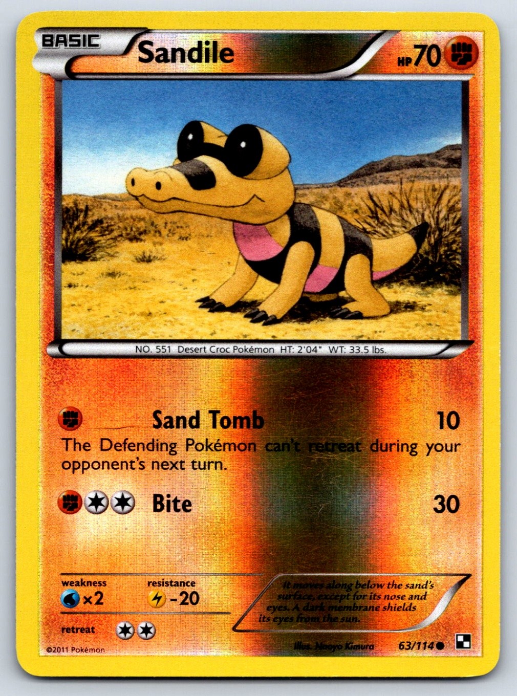 Sandile - Reverse Holo - Black and White 63/114 Pokemon Card LP