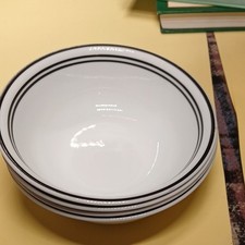 Corelle BreakChip Resistant Glass Cereal Bowls Set of 4 White Black Stripe Round