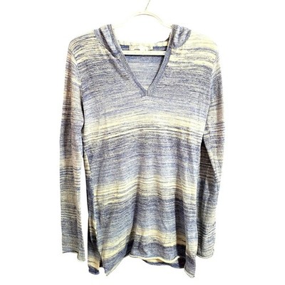 Prana Gemm Blue Space Dye Hooded Sweater Womens Large V-Neck Pullover W2GEMM113