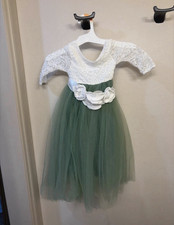 Green and White Lace and Tulle Dress, Formal Flower Girl Occasion