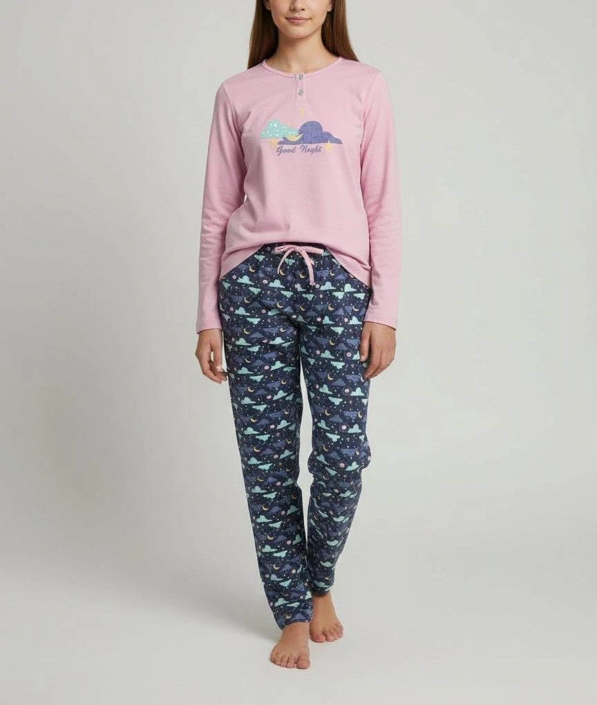 Pigiama Donna Cotone Due Pezzi Stampa Scozzese | Maniche Lunghe Con Bottoni | Completo Invernale Casual Natale