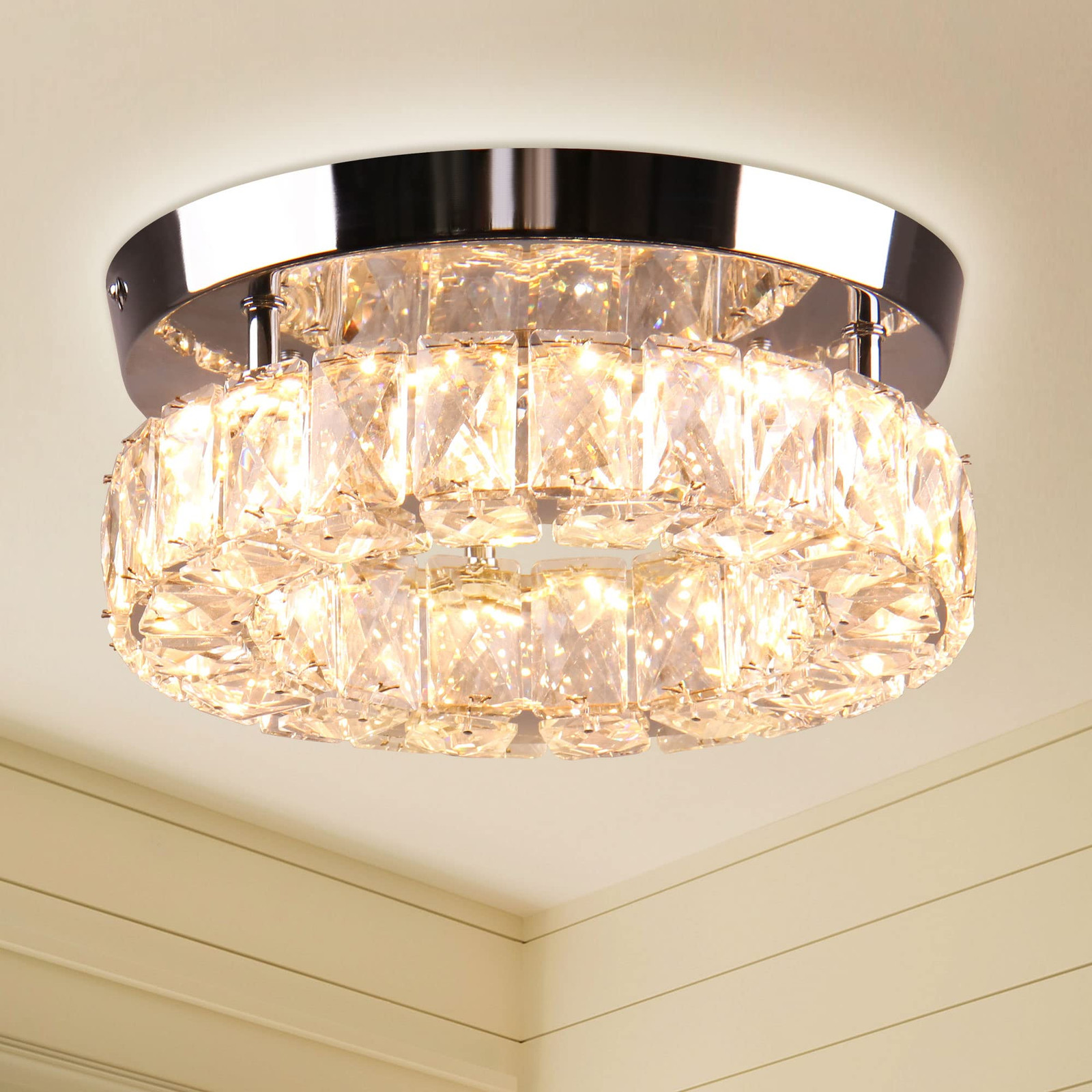 9.8 Inch Modern Mini LED Chandelier Crystal Flush Mount Ceiling Light Fixture