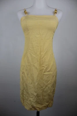 STUDIO 0001 FERRE Robe Midi Jaune Bretelles Lino Sans Manches Taille 44 Vintage - Photo 1/4