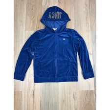 Juicy Couture Girls Royal Blue Velour Zip Up Hoodie Gold Logo XL 16 JJFEB04X-419