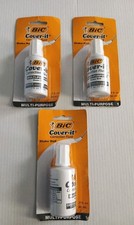  3 Bic Cover it Correction Fluid White Out 0.7oz Multi Purpose Quick Drying