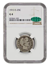 1913-S 25C NGC/CAC Good 04 - Barber Quarter - Famous Key Date