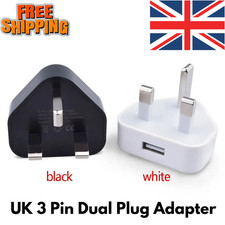 UK 3 Pin Dual USB Plug Adapter Mains Wall Charger 1/2/3-Port For Phones Tablet