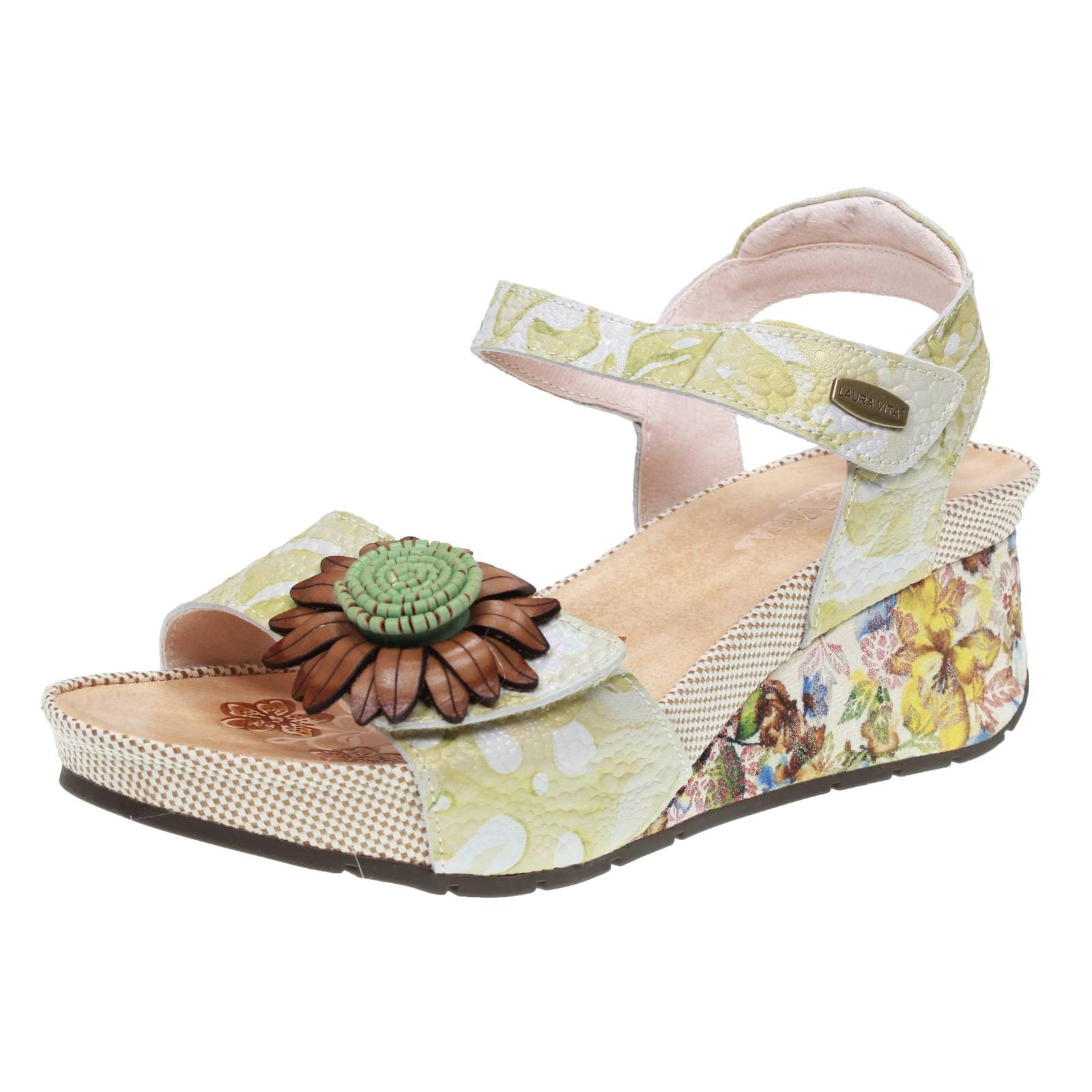 Laura Vita Leder gemusterte Sandalen mit gelbem Keilabsatz - Gre 36 225 cm Damen 19390₽