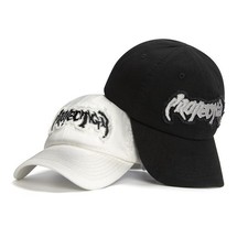 Vintage Washed Distressed Baseball Cap Black White Embroidered Wide Brim Dad Hat