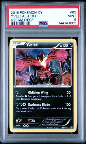 2016 POKEMON XY STEAM SIEGE #65 YVELTAL-HOLO PSA 9