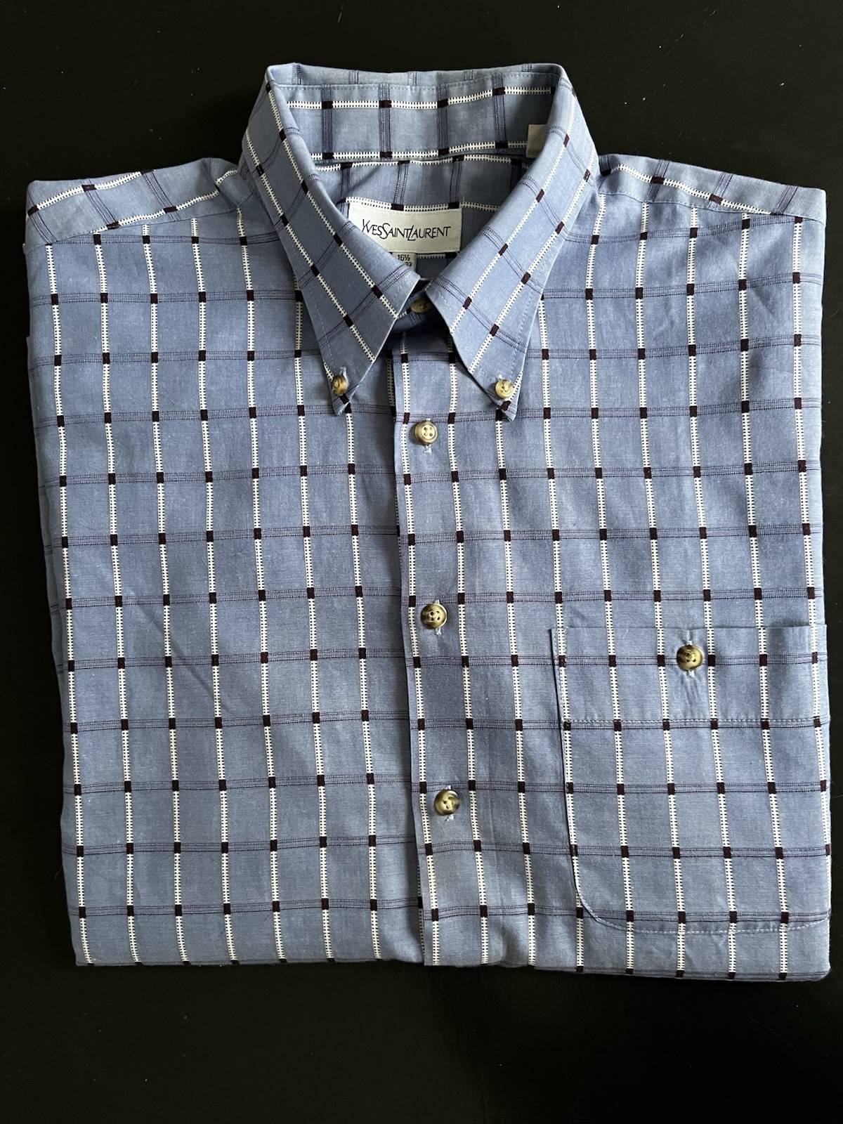 SAINT LAURENT Camicia uomo vintage Yves St Laurent 16 5 32 33 blu a quadri retrò