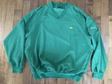 Vintage The Masters Collection Pullover V Neck Pockets Mens L Green Windbreaker 