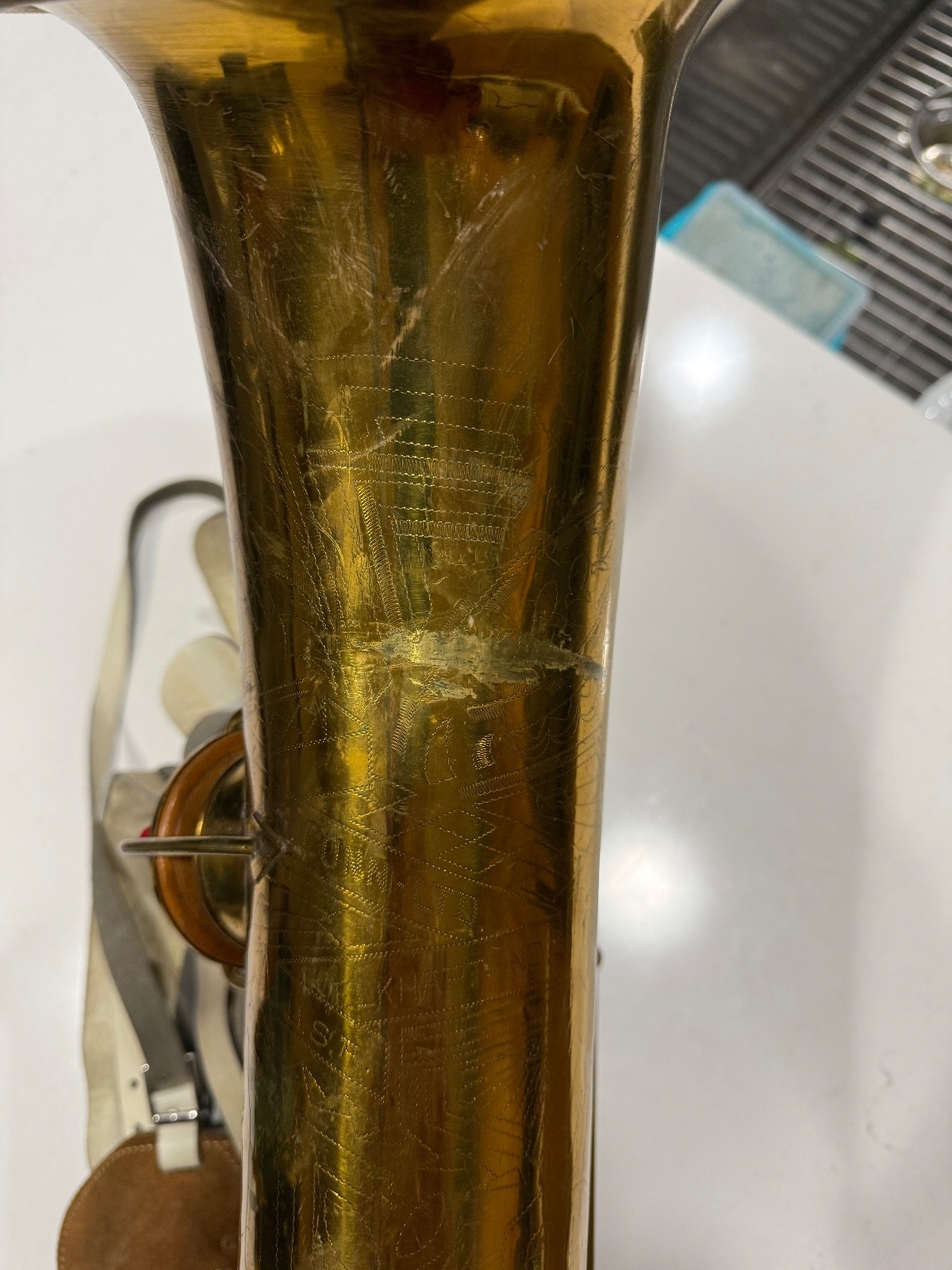 Conn 12M Transitional Art Deco Engraved Original Silver Plate Baritone Saxophone