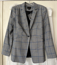 Women's Worthington Plaid Lined Blazer 2 Faux Pockets Jacket Size Medium NWT