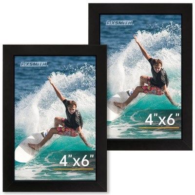 FIXSMITH 4x6 Picture Frame Set of 2, Photo Frames with HD 4''×6'', Black
