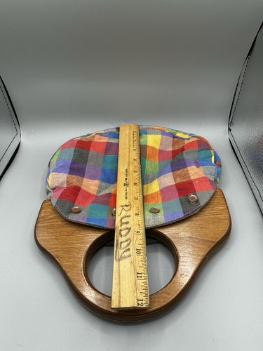 Bolso Bermudas De Colección Años 70 80 Cubierta con Mango de Madera con Alfombra Inversa Cartera Botón Perlado - Imagen 3 de 7