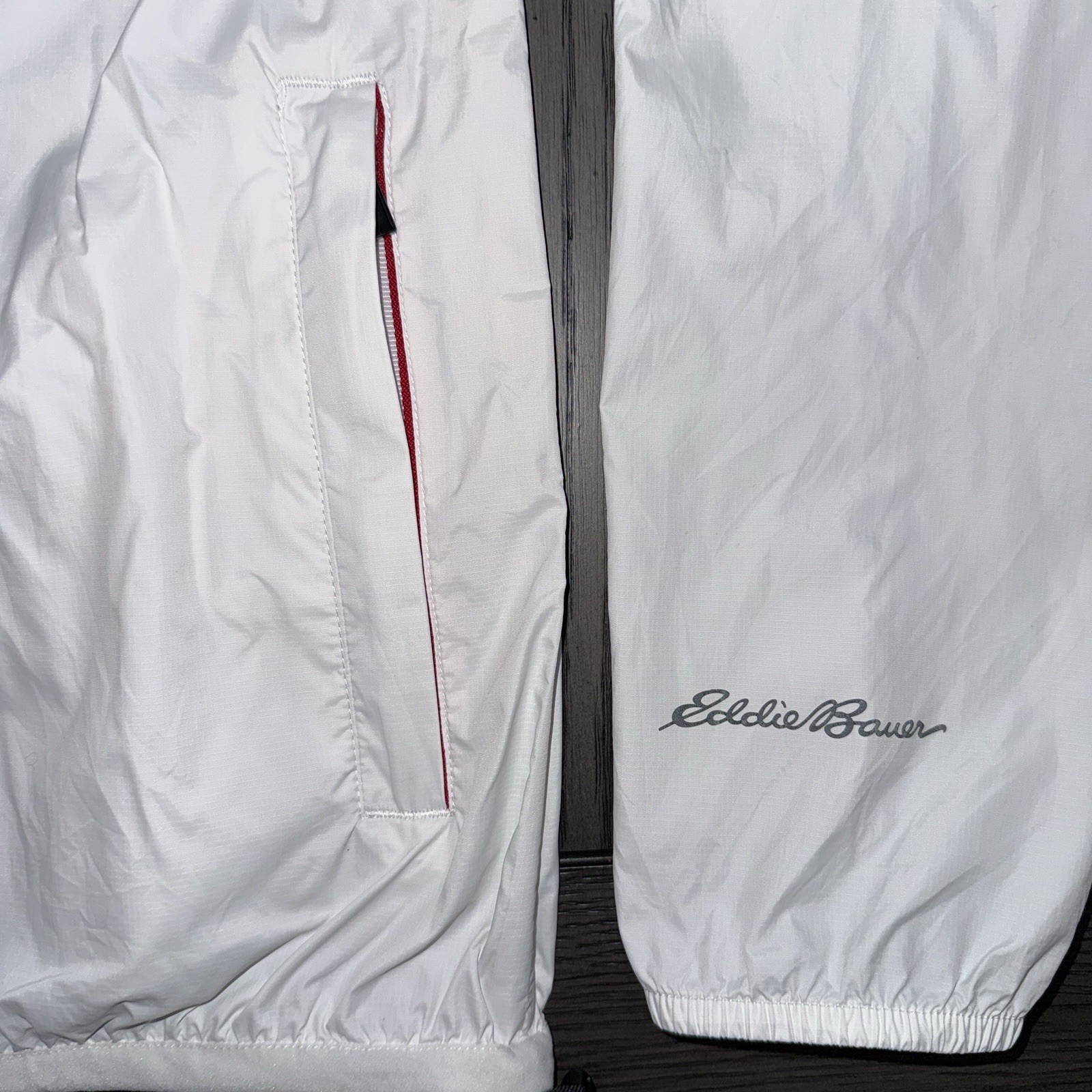 Eddie Bauer Mens Packable Windbreaker Rain Jacket Hooded Full Zip White Size M