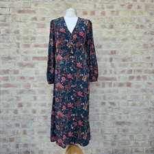 Abito Joanie Sandra taglia UK 12 verde scuro rosa bayberry floreale con bottoni