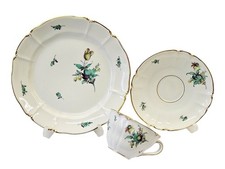 Nymphenburg Tasse Untertasse Kuchenteller Camaieu Kupfergrün Blume Goldrand - 7