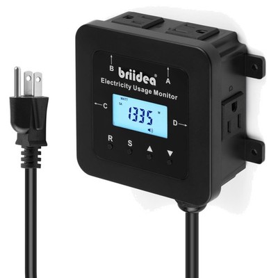 Electricity Usage Monitor, 4-Outlet Power Consumption Watt Voltage Amp Meter ...