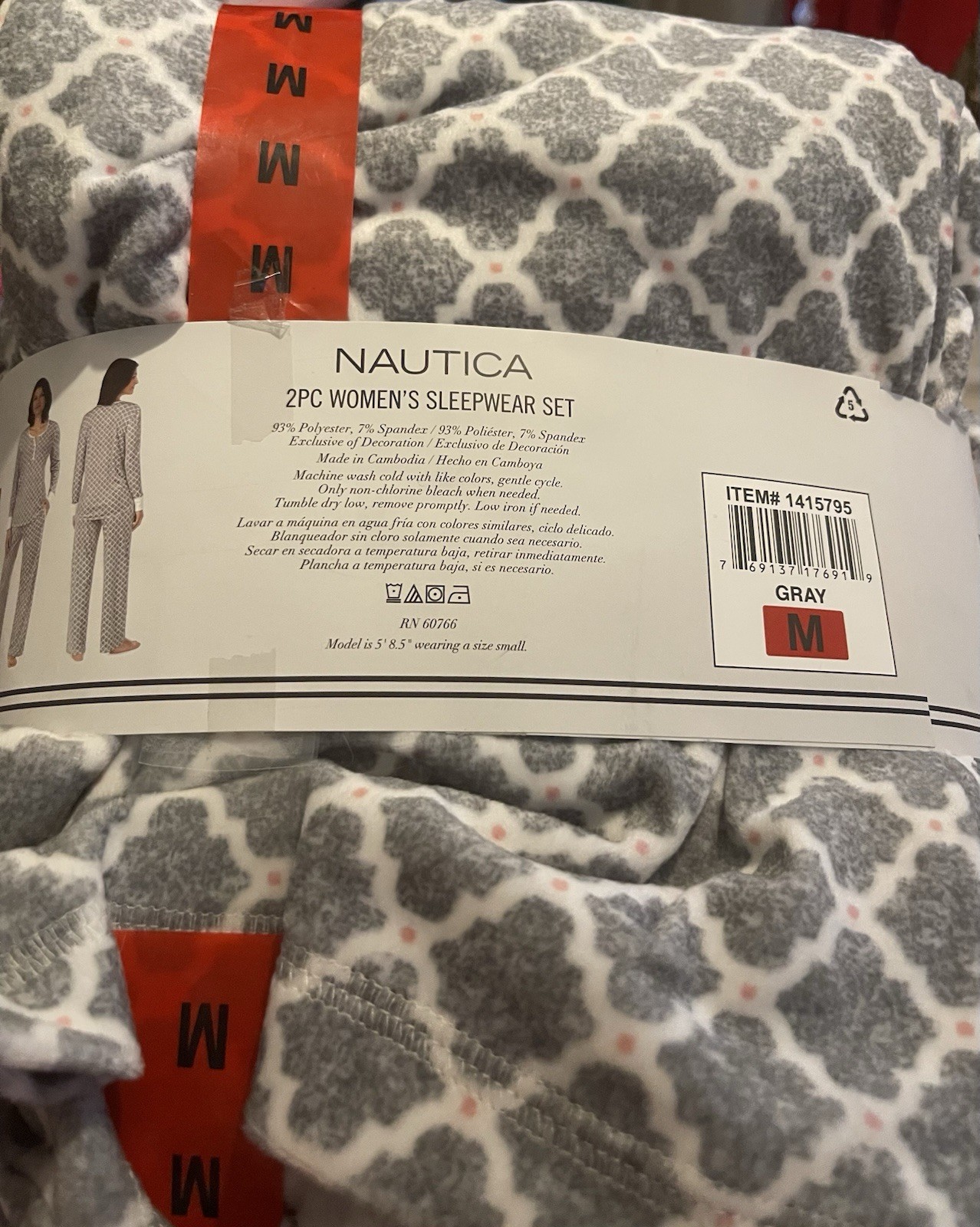 Nautica 2 PC Sleepwear Set Pajama Silky Stretch Fleece MEDIUM Gray Medallion image 6