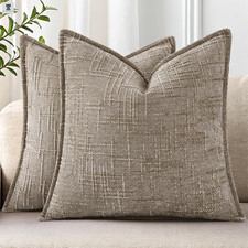 decorUhome Chenille Throw Pillow Covers 20x20 Set of 2, Thick Textured Slubby Ne
