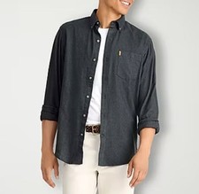 IZOD Men's Long Sleeve Plaid Button Down Flannel, Charcoal, X-Large