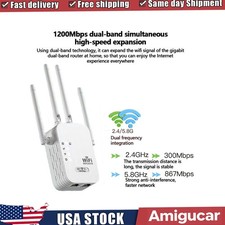 1200Mbps WiFi Range Extender Repeater Wireless Amplifier Router Signal Booster